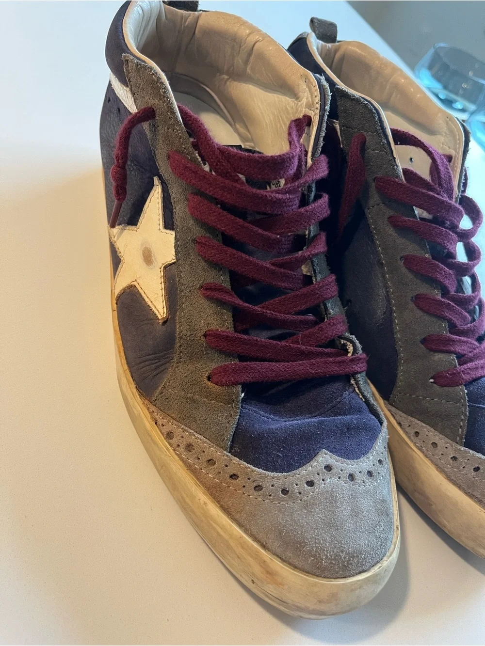 Golden Goose Navy, Burgundy and Beige Midstar High-Top Sneaker - Picture 4 of 12
